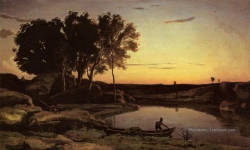 romantique romantisme Tableau Peinture - Soirée Paysage alias The Ferryman Soirée plein air romantisme Jean Baptiste Camille Corot